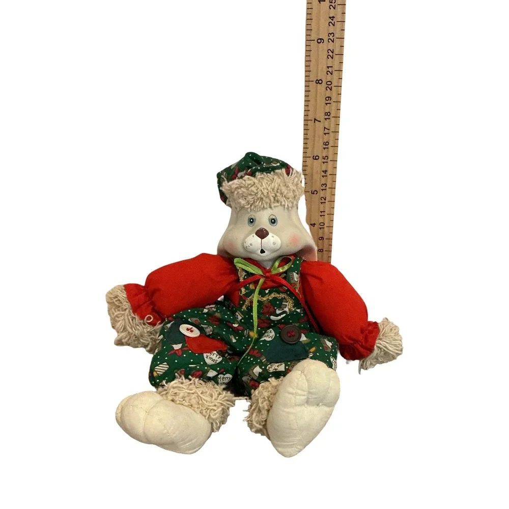 Vintage‎ TL Toys 1995 Christmas Bunny Rabbit Plush Green Red Holiday Doll 10